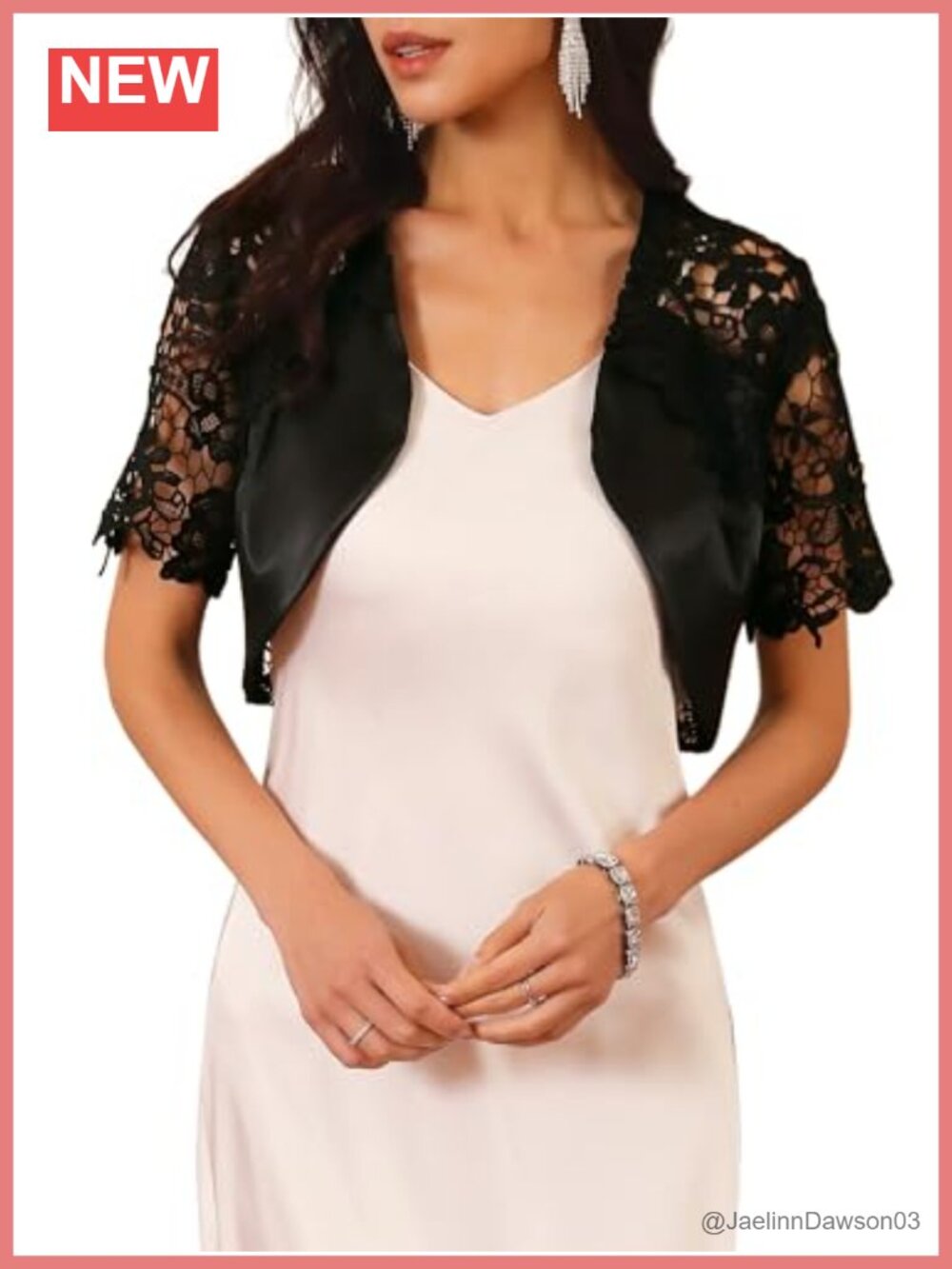 Satin Lace Shrug Short Sleeve Cropped Cardigan Cocktail Elegant Formal